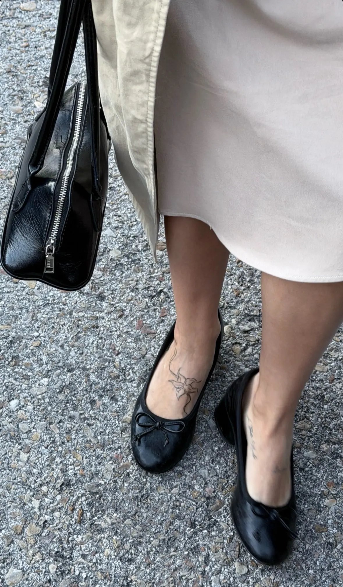 Mini foot tattoo with ballet flats editorial